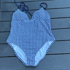 J. Crew Blue Gingham One Piece Swimsuit